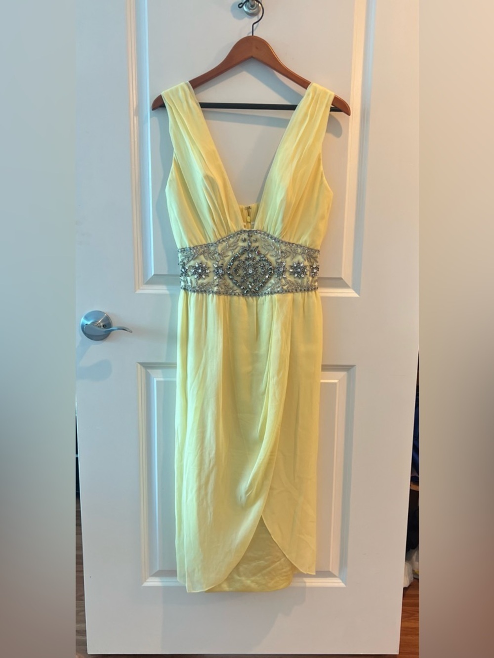 NWT Mandalay Yellow Silk Beaded Embellished Mini Cocktail Party Dress Sz 8